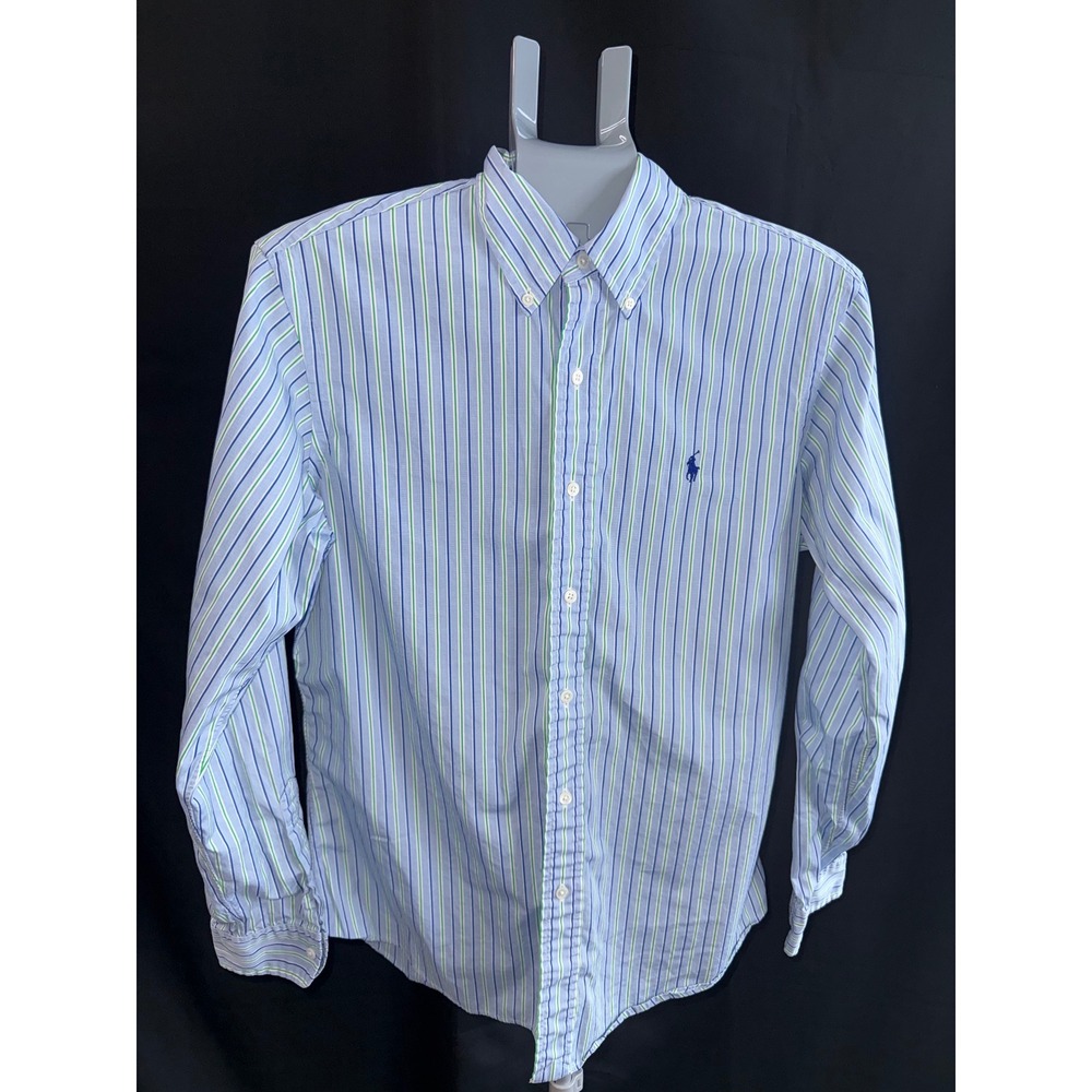 Polo Ralph Lauren Custom Fit Striped Button Down Shirt Mens Medium Blue Green